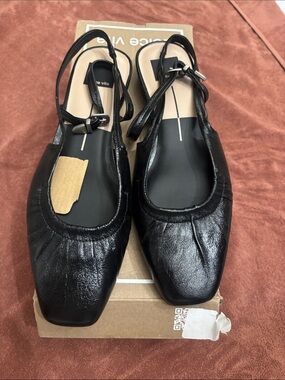 Dolce Vita Rianne Black Leather Square-Toe Slingback Flats